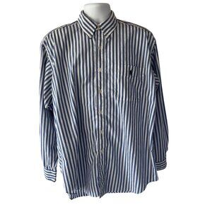 Ralph Lauren Golf Blue White Striped Long Sleeve Shirt Tilden Cotton Men's Large